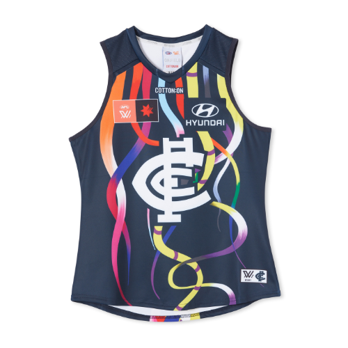 Front view of the 2023 Carlton Cotton On S8 AFLW Pride Guernsey.