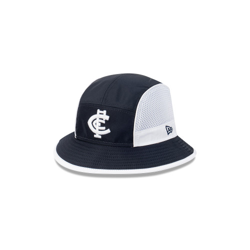 Three-quarter view of the 2024 Carlton New Era Sports Bucket hat.