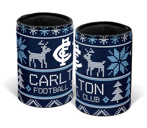 Carlton Christmas Can Cooler in an 'ugly sweater' design. Carlton Christmas Can Cooler in an 'ugly sweater' design.