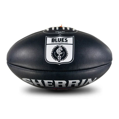 Side 1 of the official Carlton Club Leather Football by Sherrin (Size 5).