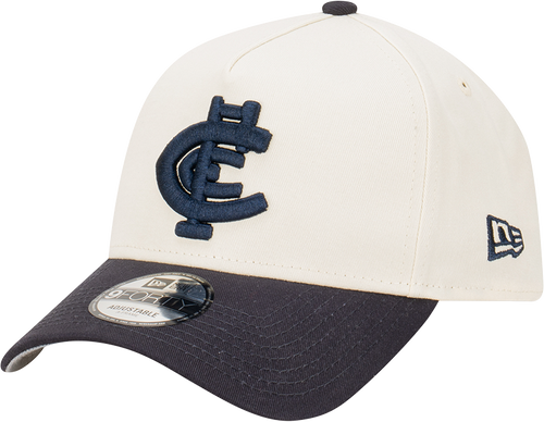 Three-quarter view of the Carlton New Era 9Forty A-Frame Chrome 2-Tone cap.