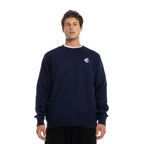 Front view of the Carlton Basic Navy Crew sweatshirt by NAR.