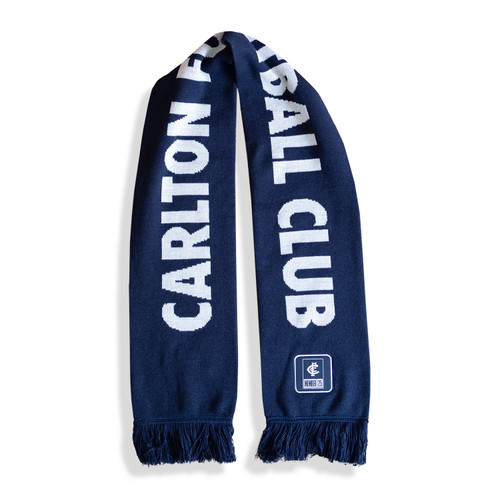 Side 2 (reverse) of the 2025 Carlton AFL Member Scarf. Side 2 (reverse) of the 2025 Carlton AFL Member Scarf.