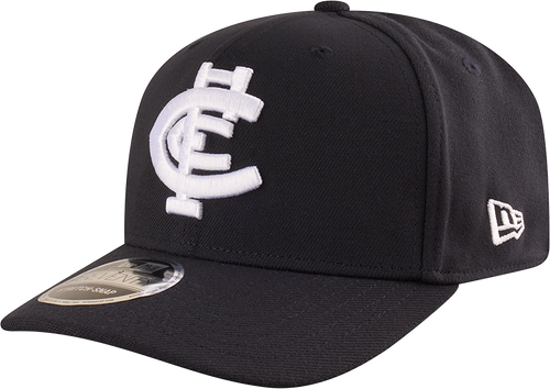 Three-quarter view of the 2025 Carlton New Era 9Seventy cap. Three-quarter view of the 2025 Carlton New Era 9Seventy cap.