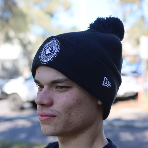 Front view of the 2025 Carlton New Era Indigenous Knit beanie.