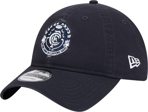 Three-quarter view of the 2025 Carlton New Era Retro Washed 9Twenty cap.