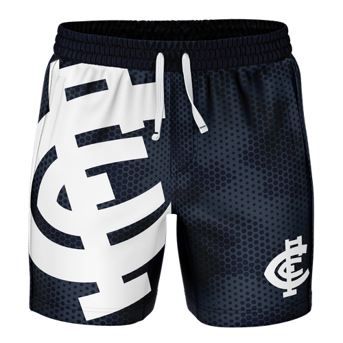 Carlton Men's Big Shot Volley Shorts by Ashtabula with Blues logo pattern. Carlton Men's Big Shot Volley Shorts by Ashtabula with Blues logo pattern.