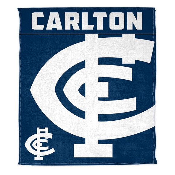 Carlton Polar Fleece Rug by Licensing Essentials, a 150x130cm navy rug with large logo.