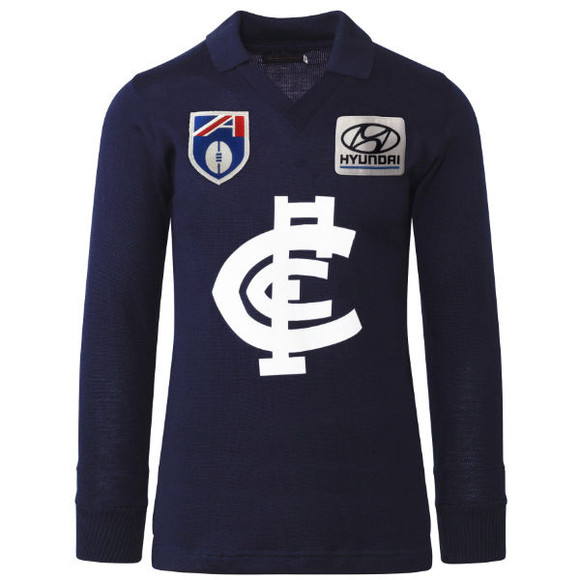 Front view of the long sleeve Carlton AFL/Hyundai Wool Guernsey by Woolmark.