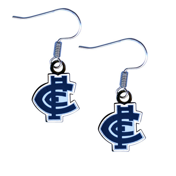 Pair of Carlton Logo Earrings by Trofe with surgical steel hooks.