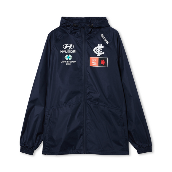 Front view of the Carlton Cotton On AFLW Unisex Wet Weather Jacket.