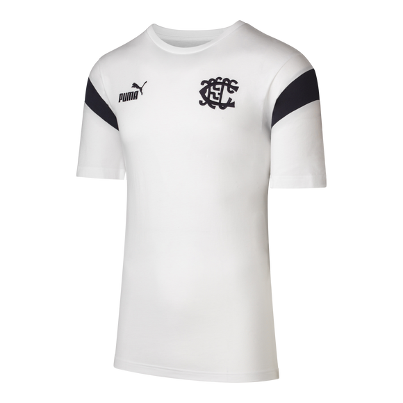 Front view of the Carlton PUMA Youth White Lifestyle Tee.
