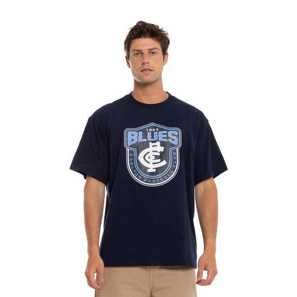 Front view of the W24 Carlton Mens Blues Supporter Tee by NAR.