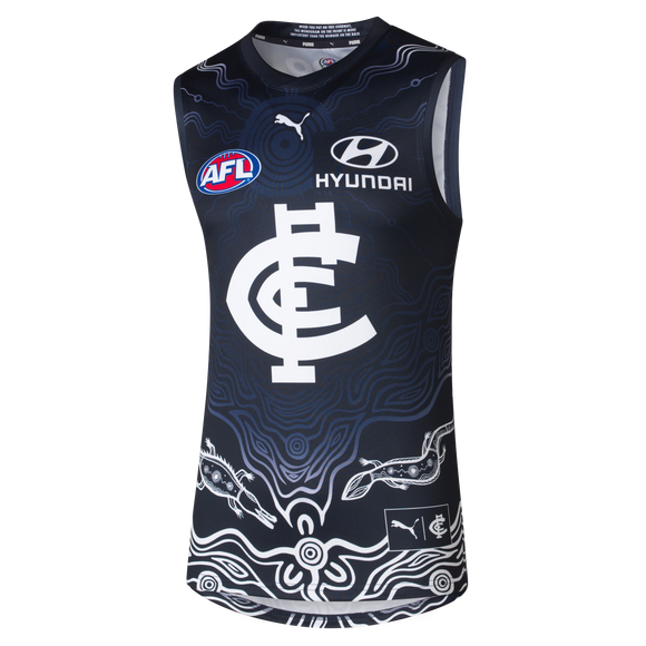 Front view of the 2024 Carlton PUMA Womens Indigenous Guernsey.