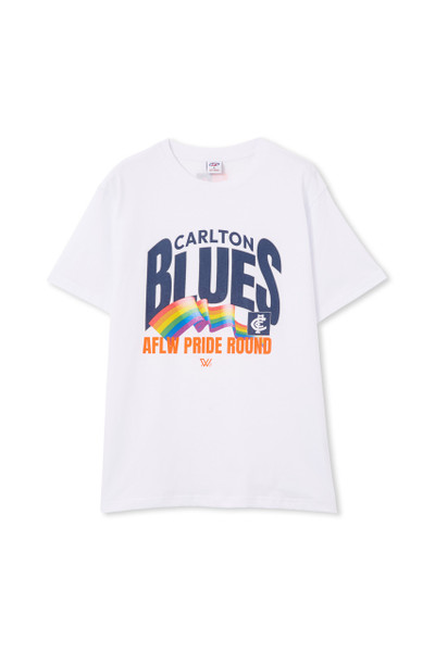Front view of the Carlton AFLW Pride Unisex Tee by Cotton On.