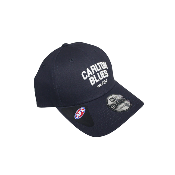 Front view of the Carlton New Era Blues Arch 9Forty cap.