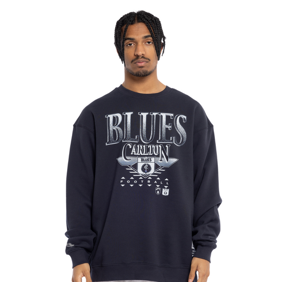 Front view of the Carlton Tacoma Fleece Crew sweatshirt by Mitchell & Ness.