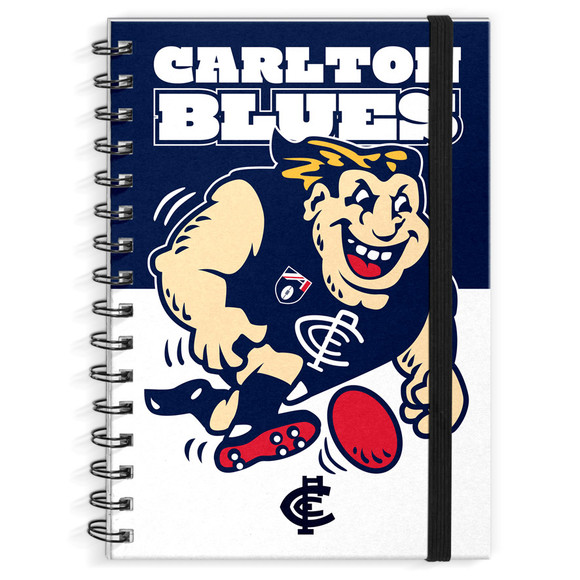 Official Carlton Hardcover A4 Notebook with retro mascot design.