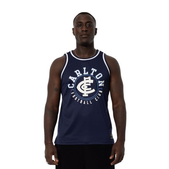 Front view of the Carlton Mens BBall Singlet by NAR.