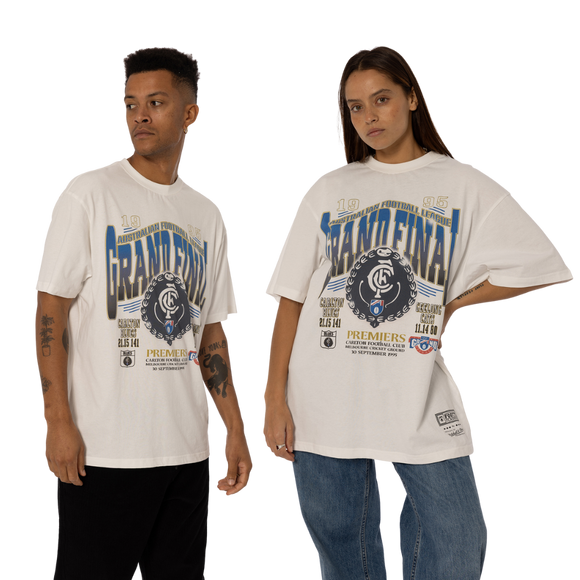 Front view of the Carlton '95 Grand Final News Tee by Mitchell & Ness.