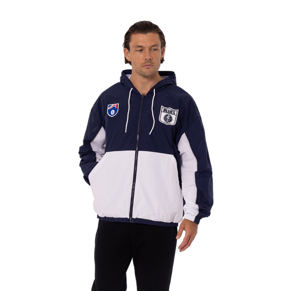 Front view of the 2025 Carlton Men's Throwback Logo Spray Jacket by NAR.