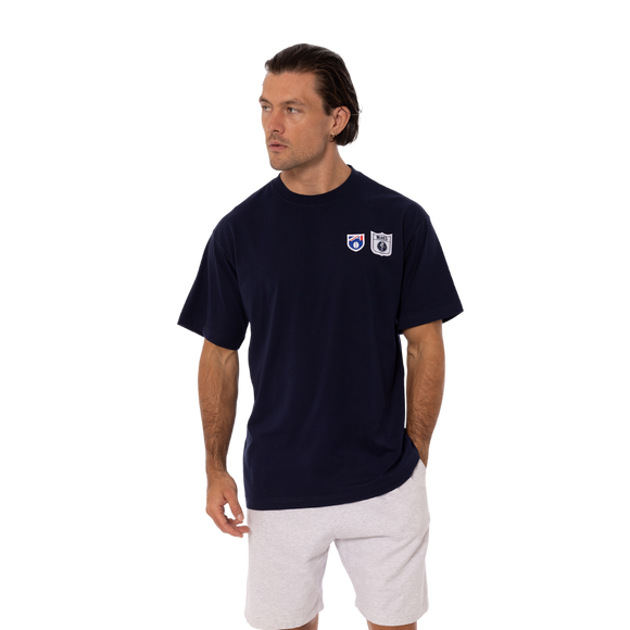 Front view of the 2025 Carlton Men's Throwback Logo Tee by NAR.