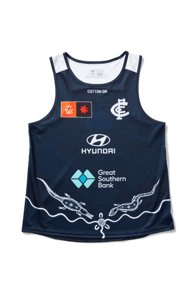 Back view of the 2025 Cotton On S10 Women's Training Singlet for Carlton AFLW support.