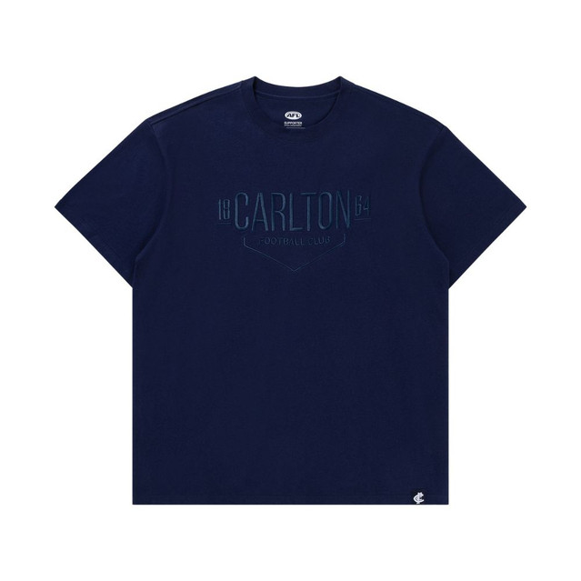 Front view of the Carlton 1864 Women's Navy Tee by NAR.