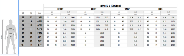 PUMA Infant and Toddler Size Guide graphic.