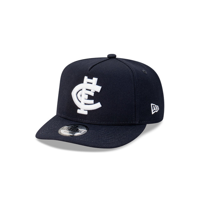 Three-quarter view of the 2023 Carlton New Era Navy Golfer cap.