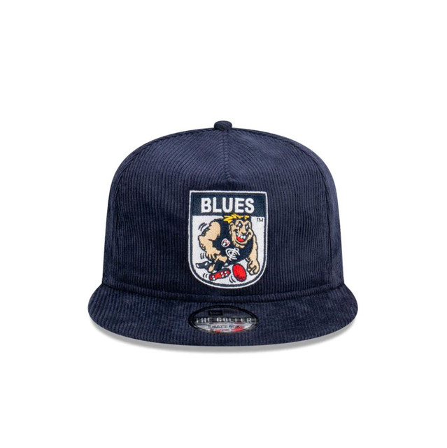 Back view of the Carlton New Era Mascot Cord Golfer cap showing snapback.