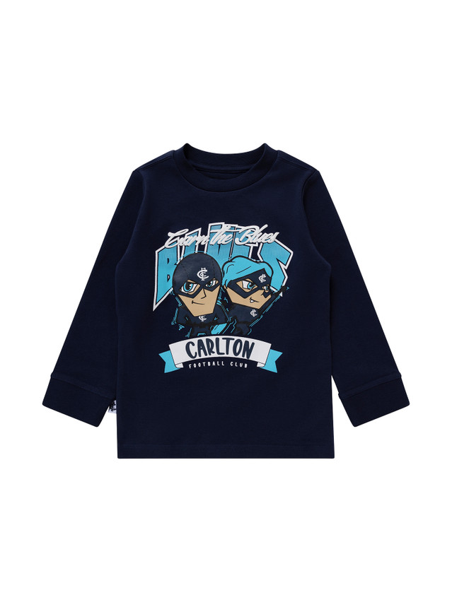 Front view of the W24 Carlton Kids Supporter Long Sleeve Tee by NAR.