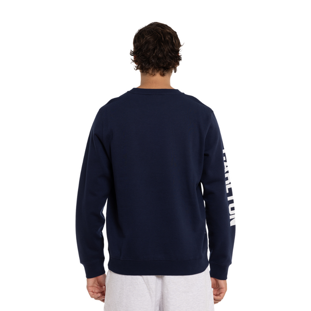 Close-up of the chest patches on the W24 Mens Patchwork Crew.