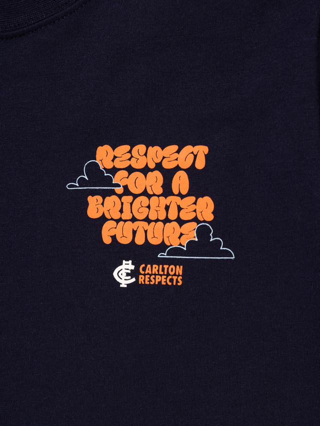 Close-up of the chest graphic on the 2024 Carlton Respects Youth Tee.