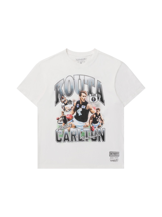 Front view of the Carlton 'Kouta Blues' Tee by Mitchell & Ness.
