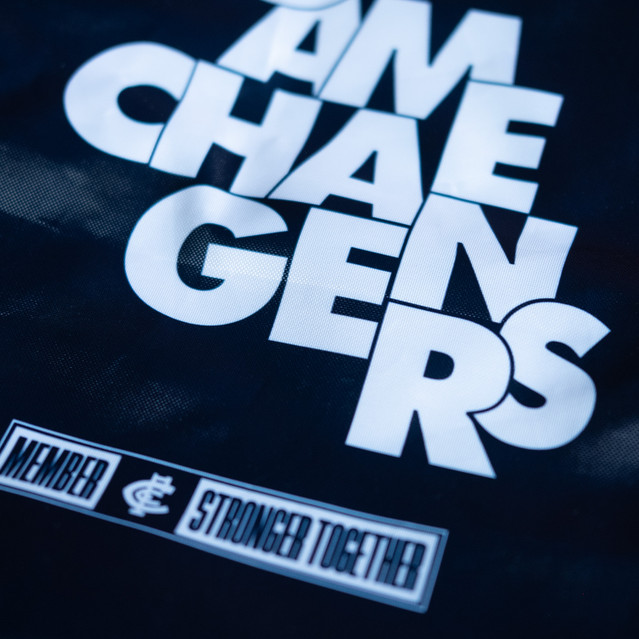 Close-up of the logo on the 2025 AFLW Member Drawstring Bag.