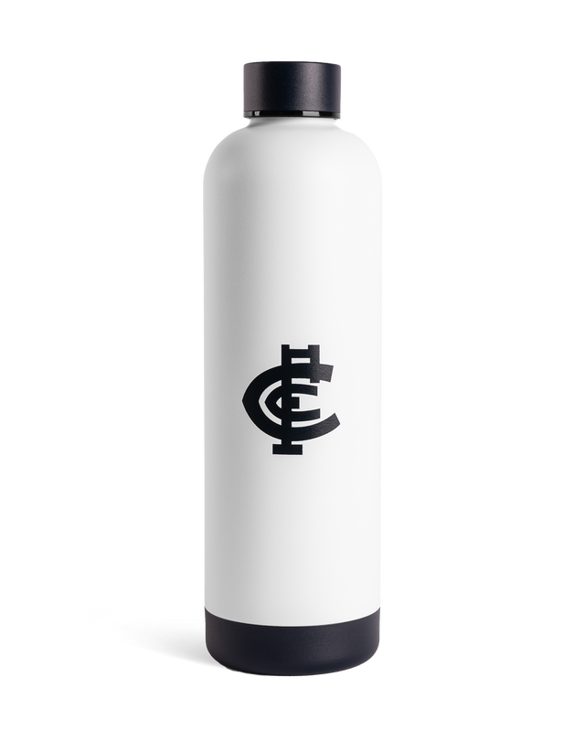 Front view of the Hope Water X Carlton FC 750mL Bottle in white.