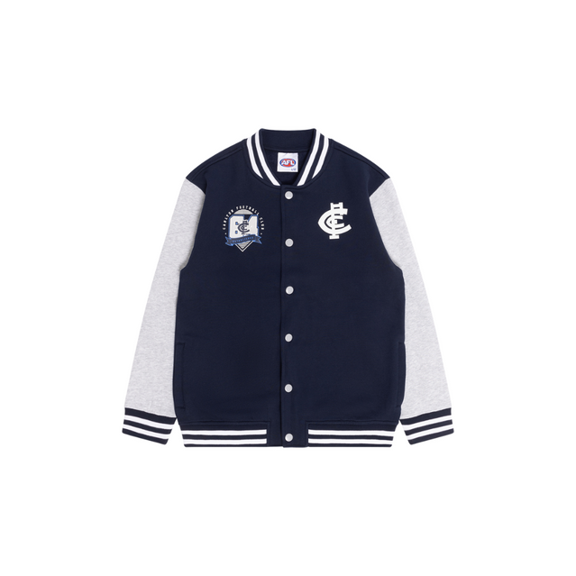 Front view of the 2025 Carlton Youth Varsity Fleece Jacket by NAR.