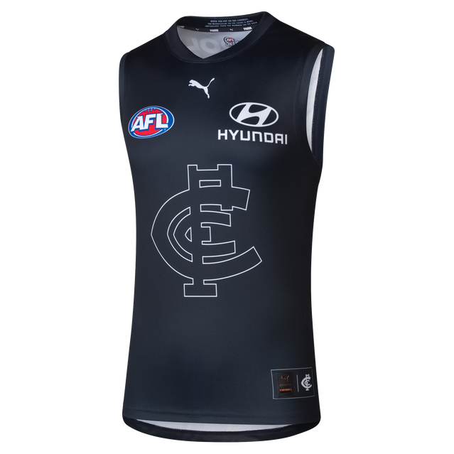 Front view of the 2025 Carlton PUMA Mens Blueout Guernsey.