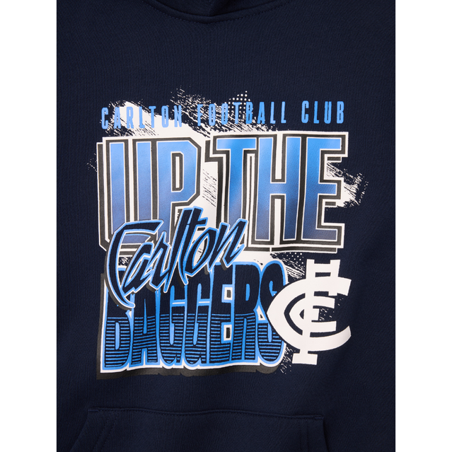 Close-up of the chest graphic on the Youth Carn Graphic Hoodie.