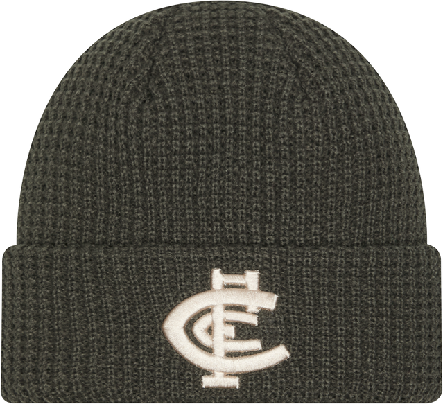 Front view of the 2025 Carlton New Era Dusty Charcoal Knit beanie.