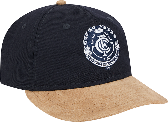 Angled back view of the 2025 Carlton New Era Retro Contrast 9Fifty cap.