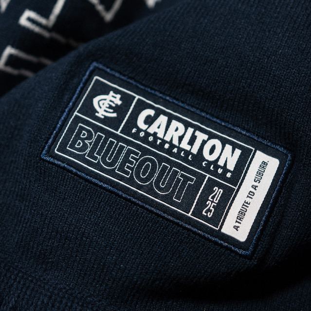 Close-up detail of the 2025 Carlton Blueout Scarf.