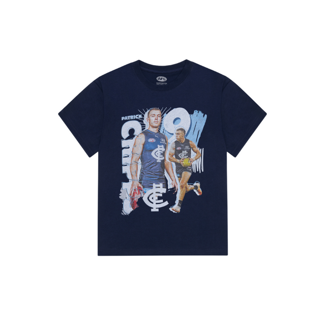Front view of the 2025 Carlton Kids Landmark Player Tee (Cripps).