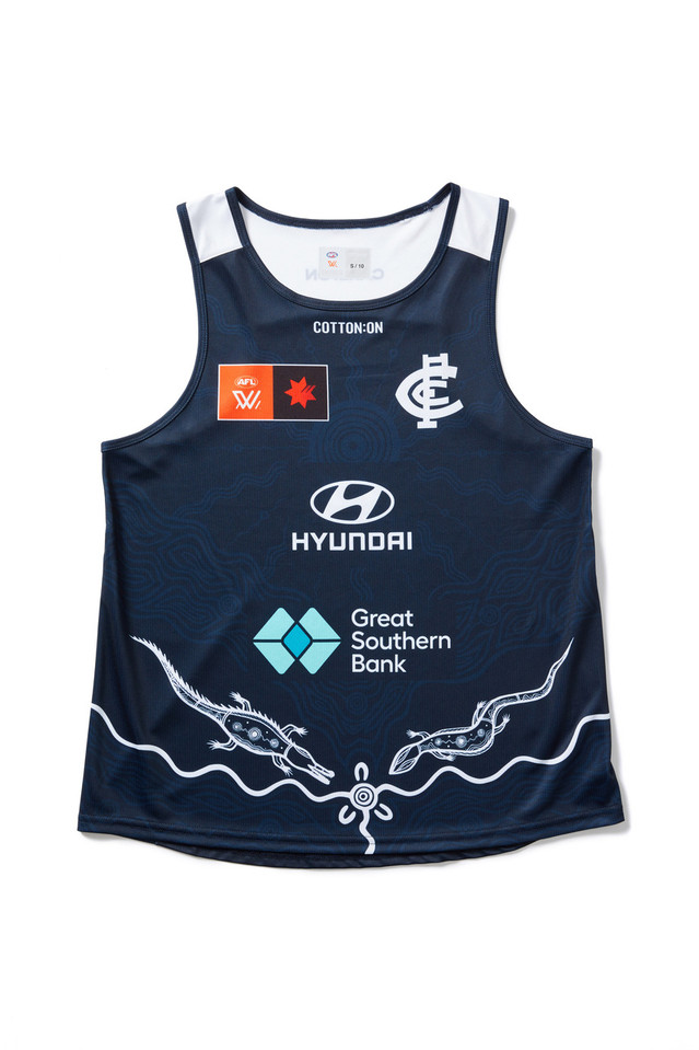 Back view of the 2025 Cotton On S10 Women's Training Singlet for Carlton AFLW support.