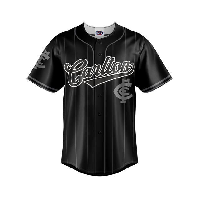 Front view of the Carlton Youth Blackout Baseball Shirt by Ashtabula.
