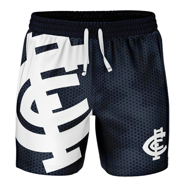 Carlton Men's Big Shot Volley Shorts by Ashtabula with Blues logo pattern.
