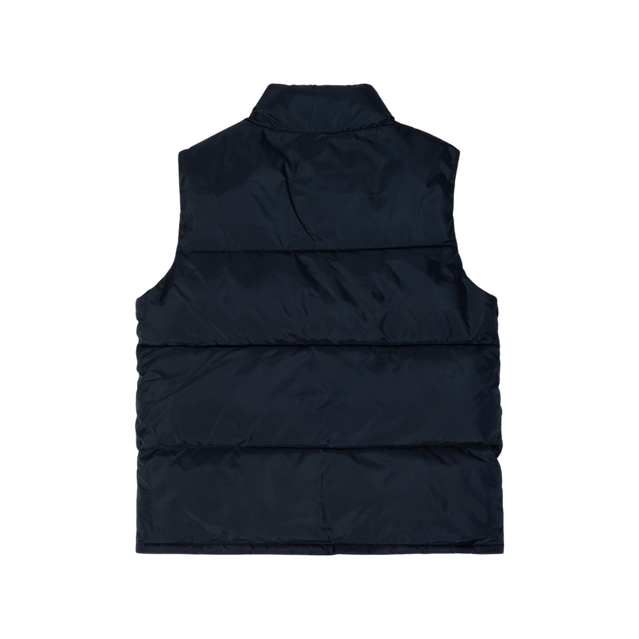 Back view of the Carlton Women's Navy Padded Vest worn by a model.