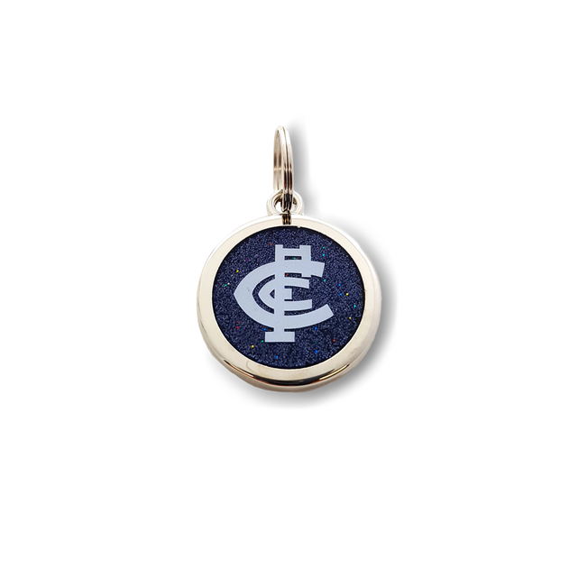Official Carlton Pet Tag by Trofe, featuring the club logo and engravable back.