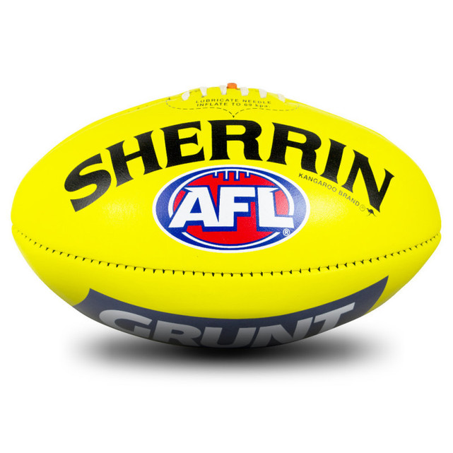 Side 1 of the yellow official Carlton Training Football by Sherrin (Size 5).